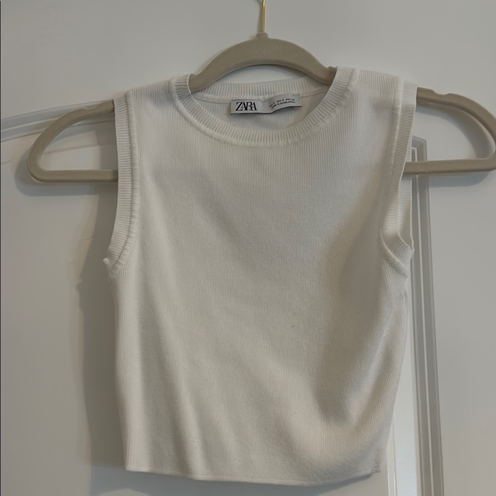 Zara Cream Ribbed Sleeveless Top